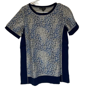 DG2 by Diane Gilman Leopard Print Terry Sweatshirt, Women’s M, Blue